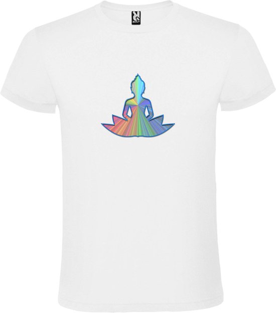 Wit T shirt met print van 'Boeddha Multi Colour