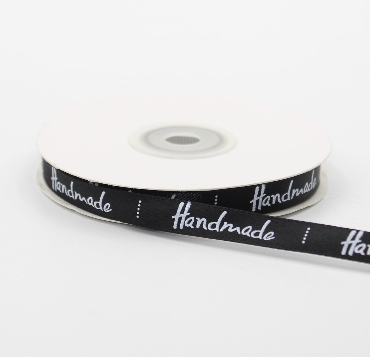 LEDUC Bedrukt Satijnen Lint "Handmade" 22m 10mm Glanzend Zacht Verpakking Cadeaupapier, Taarten Verpakking, Handgemaakt kleur Zwart