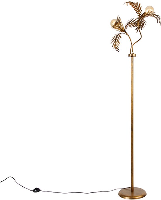QAZQA botanica - Landelijke Vloerlamp | Staande Lamp - 2 lichts - H 187 cm - Goud/messing - Woonkamer | Slaapkamer | Keuken