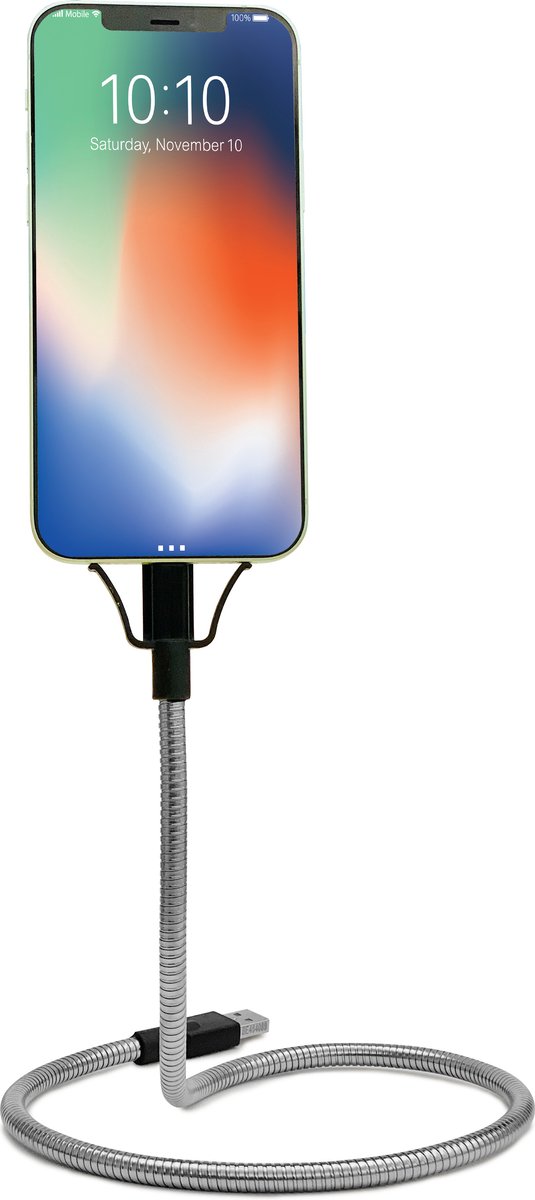 Kikkerland Flexibele Staande iPhone Lader – Smartphonehouder – Telefoniehouder – Universeel – Smartphone-accessoires – Wit