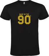 Zwart T shirt met print van " Made in the 90's / gemaakt in de jaren 90 " print Goud size L