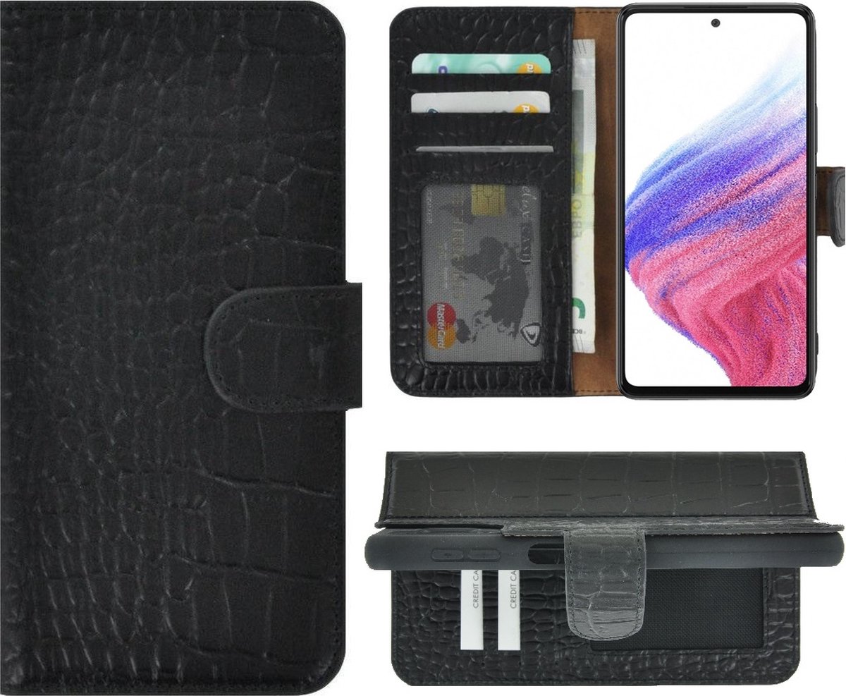 MoDo hoesje Geschikt voor Samsung Galaxy A73 5G - Leer Book Case - Croco zwart