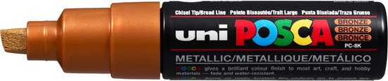 Krijtstift – Chalkmarker – Universele Marker – Uni Posca Marker – Brons – PC-8K – 8mm – Beitelpunt – Large – 1 stuk