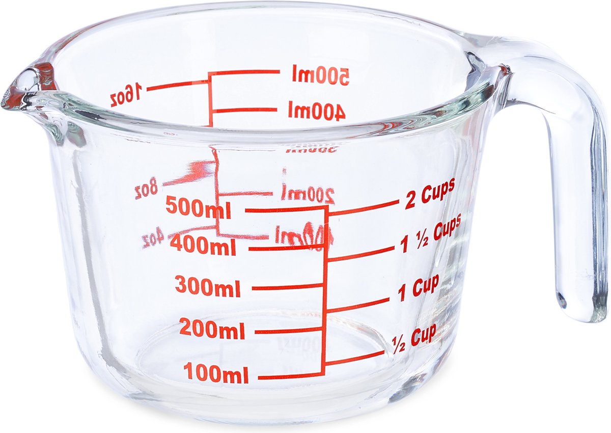 Relaxdays maatbeker 500 ml - glas - litermaat - hittebestendig - maatkan - transparant