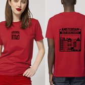 Heren en Dames T Shirt Amsterdam - Rood - Maat M