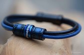 Urn-Crematie-as lederen heren armband zwart/blauw- Sieraad wordt voor u op maat gemaakt!-Crematie-as verwerkt in zwarte rvs bedel-Herinneringsarmband-Assieraad-zwarte rvs schuif veiligheidssluiting-Crematie-as verwerkt in glas en hars-Urn Mens/Dieren