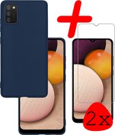 Hoes Geschikt voor Samsung A03s Hoesje Siliconen Back Cover Case Met 2x Screenprotector - Hoesje Geschikt voor Samsung Galaxy A03s Hoes Cover Hoesje - Donkerblauw.