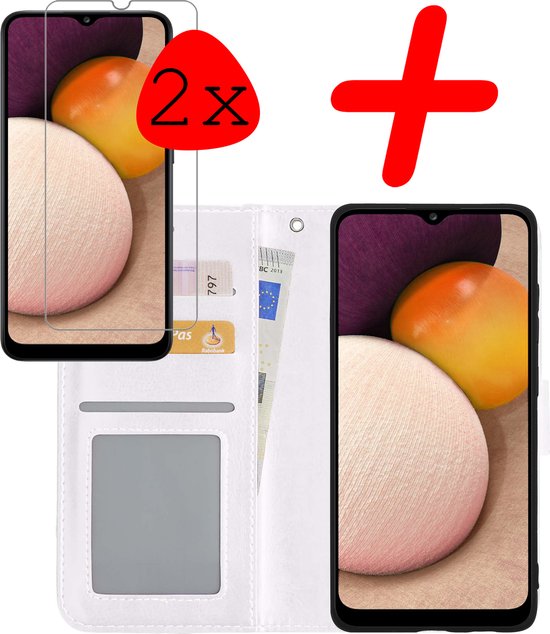 Samsung Galaxy A03s Case Bookcase 2x Protecteur d'écran - Samsung Galaxy A03s Case Cover - Samsung Galaxy A03s Screen Protector 2x - Wit