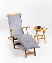 Teakea - Deckchair zonder wielen met Rondo tafeltje | Licht Grijs Kussen