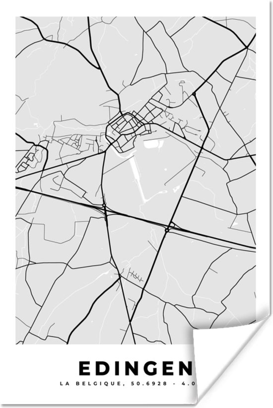 Poster Kaart – Plattegrond – Stadskaart – Edingen – België – Zwart Wit ...