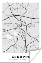 Affiche Plan de Ville – Carte – België – Zwart Wit – Genappe – Carte - 40x60 cm