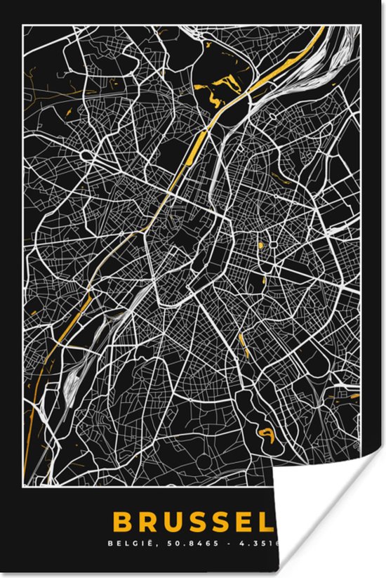 Poster Stadskaart - Brussel - Goud - Kaart - Plattegrond - 80x120 cm