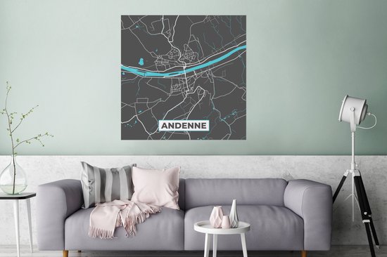 Poster Kaart – Plattegrond – Stadskaart – Andenne – België - Grijs - 75x75 cm