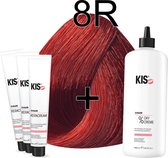 Kis KeraCream Color - 100ml - Haarverf Set - 8R Vlammend rood | KIS - (3 x haarverf & 1L waterstofperoxide)