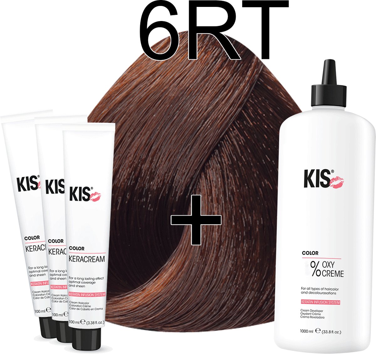 Haarverf set LARGE - 6RT Donker rood tabak | KIS - (3 x haarverf & 1L watersofperoxide)