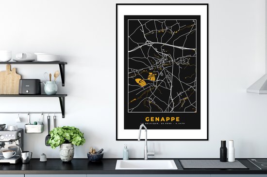 Fotolijst incl. Poster - Genappe - Plattegrond - Goud - Kaart - Stadskaart - 80x120 cm - Posterlijst