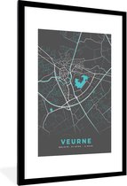 Fotolijst incl. Poster - België – Veurne – Stadskaart – Kaart – Blauw – Plattegrond - 80x120 cm - Posterlijst