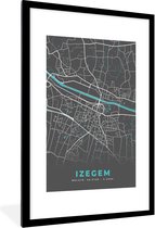 Fotolijst incl. Poster - België – Izegem – Stadskaart – Kaart – Blauw – Plattegrond - 80x120 cm - Posterlijst