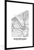 Cadre photo avec affiche Zwart Wit- België - Nieuwpoort - Plan de la ville - Carte - Zwart Wit - Carte - 60x90 cm - Cadre pour affiche