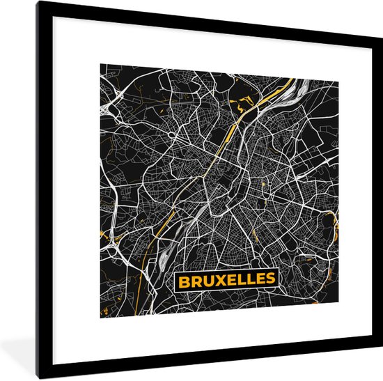 Fotolijst incl. Poster Brussel Goud Stadskaart Plattegrond