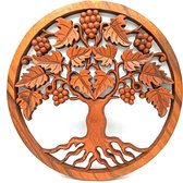 Houten Levensboom Druiven Wandpaneel - Suar Hout - Handgemaakt - 40cm