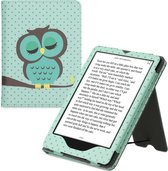 kwmobile flip cover geschikt voor Amazon Kindle Paperwhite 11. Generation 2021 - Hoes met handgreep en standaard - E-reader hoesje in turquoise / bruin / mintgroen - Slapende Uil design