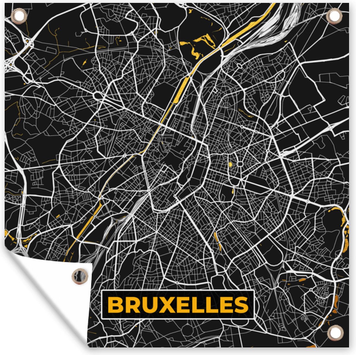 Tuin poster Brussel - Goud - Stadskaart - Plattegrond - Kaart - 200x200 cm - Tuindoek