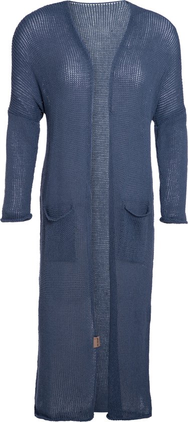 Knit Factory Jasmin Lang Gebreid Vest - Luchtig zomervest - Lang vest reikend tot kuithoogte - Lange cardigan - Donkerblauw damesvest gemaakt van 80% gerecyceld katoen en 20% polyester - Duurzaam & milieuvriendelijk - Jeans - 36/38