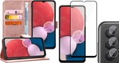 Samsung Galaxy A13 4G Hoesje - Book Case Leer Wallet Cover Portemonnee Pasjeshouder Hoes Roségoud - Full Tempered Glass Screenprotector - Camera Lens Protector