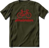Amsterdam Fiets Stad T-Shirt | Souvenirs Holland Kleding | Dames / Heren / Unisex Koningsdag shirt | Grappig Nederland Fiets Land Cadeau | - Leger Groen - XXL