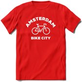 Amsterdam Bike City T-Shirt | Souvenirs Holland Kleding | Dames / Heren / Unisex Koningsdag shirt | Grappig Nederland Fiets Land Cadeau | - Rood - M