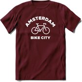 Amsterdam Bike City T-Shirt | Souvenirs Holland Kleding | Dames / Heren / Unisex Koningsdag shirt | Grappig Nederland Fiets Land Cadeau | - Burgundy - M