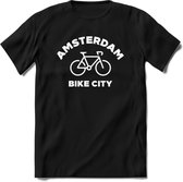 Amsterdam Bike City T-Shirt | Souvenirs Holland Kleding | Dames / Heren / Unisex Koningsdag shirt | Grappig Nederland Fiets Land Cadeau | - Zwart - XL