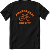 Amsterdam Bike City T-Shirt | Souvenirs Holland Kleding | Dames / Heren / Unisex Koningsdag shirt | Grappig Nederland Fiets Land Cadeau | - Zwart - S