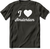 I Love Amsterdam T-Shirt | Souvenirs Holland Kleding | Dames / Heren / Unisex Koningsdag shirt | Grappig Nederland Fiets Land Cadeau | - Donker Grijs - XXL