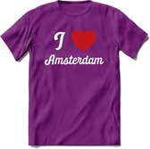 I Love Amsterdam T-Shirt | Souvenirs Holland Kleding | Dames / Heren / Unisex Koningsdag shirt | Grappig Nederland Fiets Land Cadeau | - Paars - L