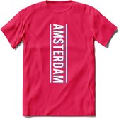 Amsterdam T-Shirt | Souvenirs Holland Kleding | Dames / Heren / Unisex Koningsdag shirt | Grappig Nederland Fiets Land Cadeau | - Roze - L