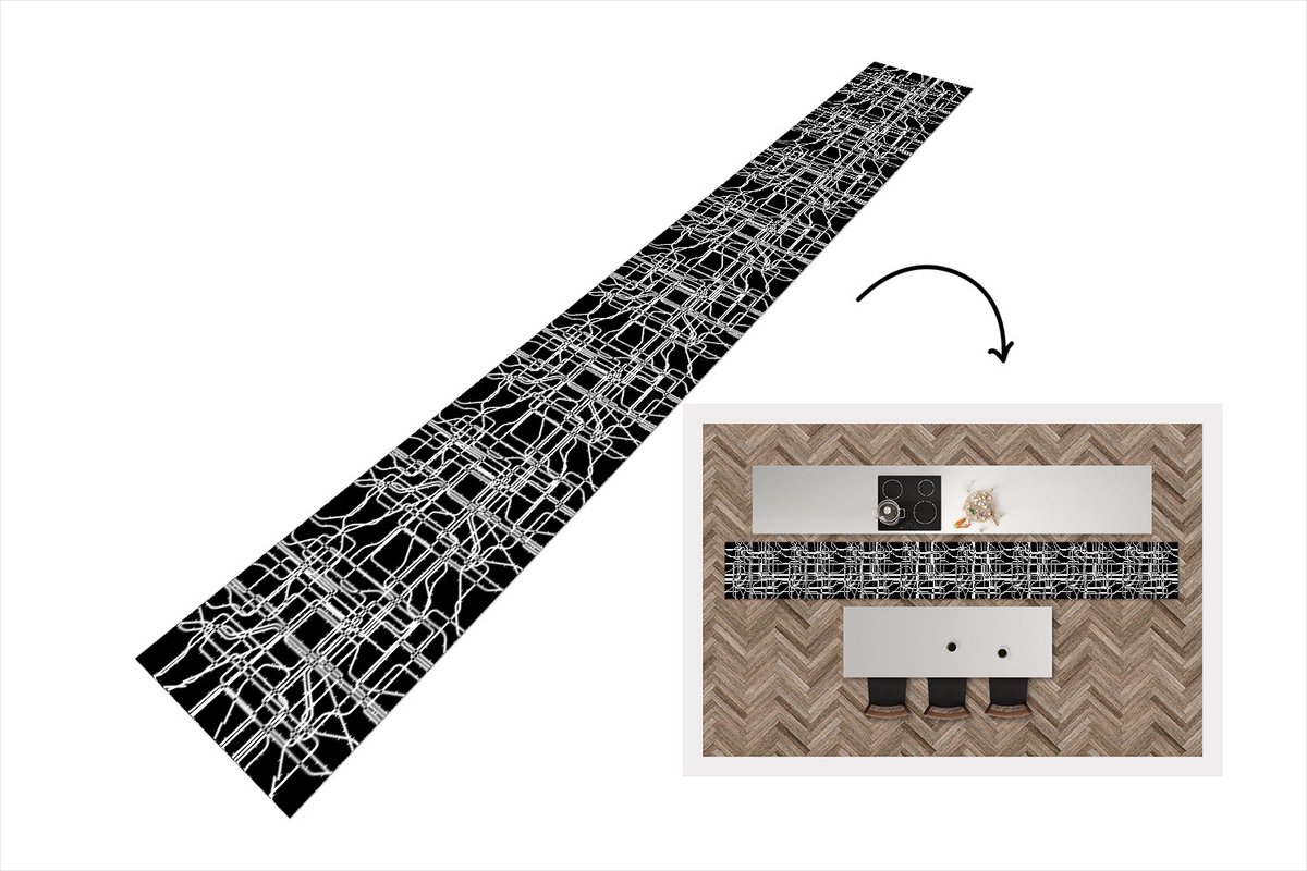 KitchenYeah Keukenloper - Keukenmat - Netwerk - Patronen - Zwart Wit - Computer - 400x50 cm - Keuken vloerkleed Zwart; Wit