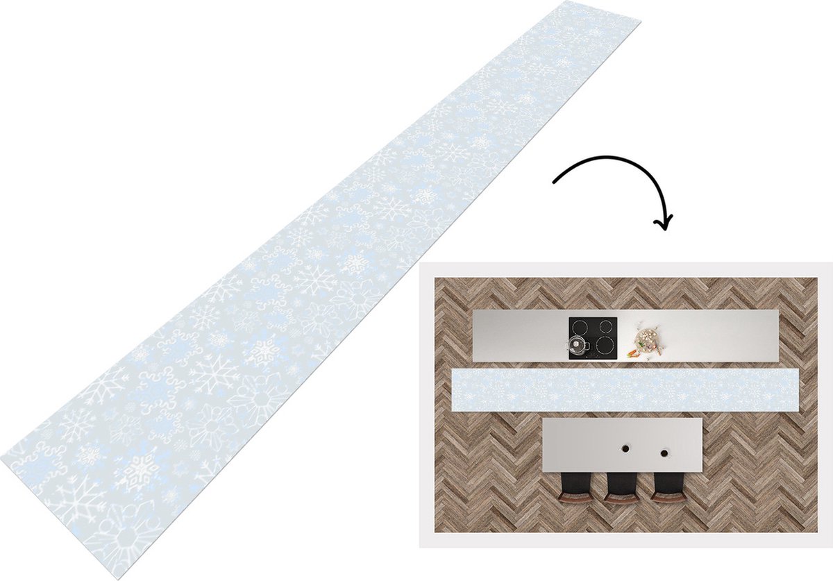 KitchenYeah Keukenloper - Keukenmat - Winter - Sneeuwvlok - Design - 400x50 cm - Keuken vloerkleed Multicolor