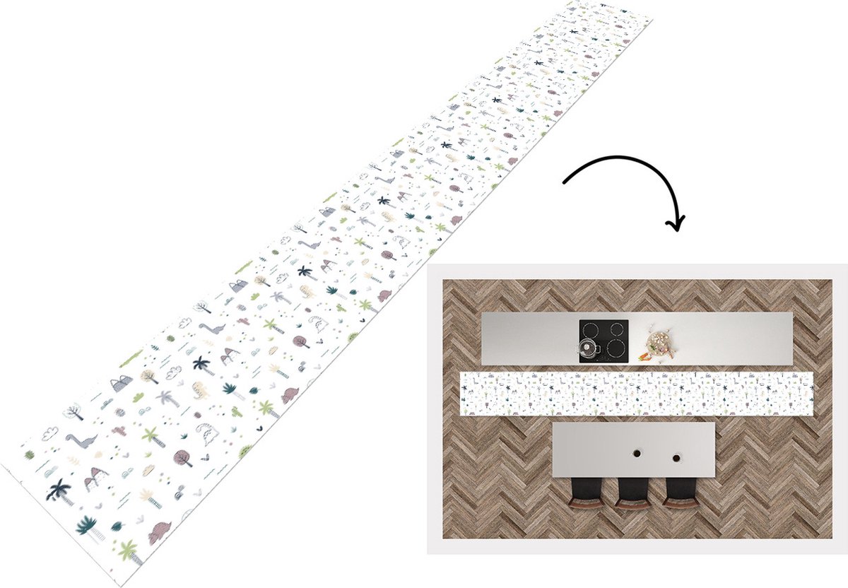 KitchenYeah Keukenloper - Keukenmat - Dinosaurus - Bomen - Patronen - Keuken vloerkleed multicolor, foto 2
