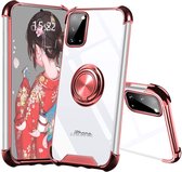 Samsung Galaxy S10 Lite hoesje silicone met ringhouder Back Cover Case - Transparant/Rosegoud