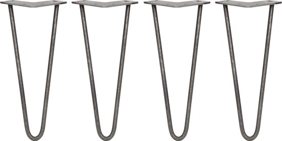 4 x Tafelpoten pinpoten - Lengte: 30.5cm - 2 pin - 10mm – Ruw staal - SkiSki Legs ™ - Retro hairpin