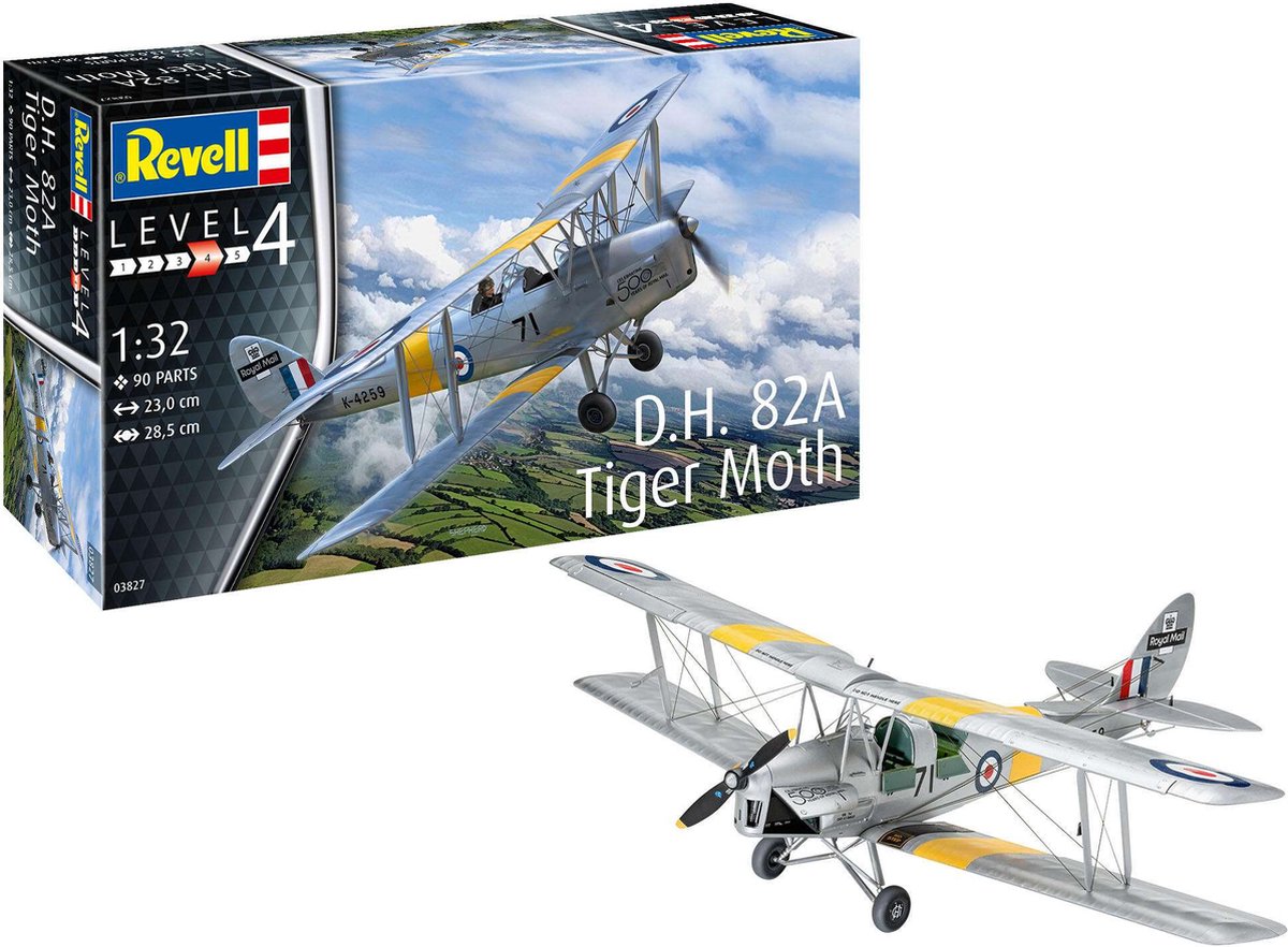 Revell Modelbouwpakket Militaire voertuigen - 03827 D.H. 82A Tiger Moth Plane Plastic - 1:32 - Modelbouw