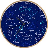 Klok - Ø 30 cm - Zodiac - Ciel Etoilé - Nuit - Motifs - Garçons - Bois Coloré - Horloge Murale