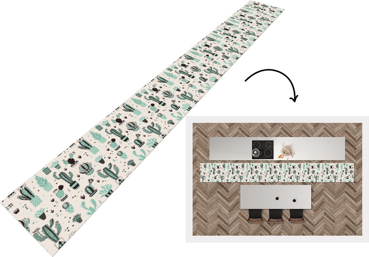 KitchenYeah Keukenloper - Keukenmat - Patroon - Cactus - Pot - 400x50 cm - Keuken vloerkleed Multicolor