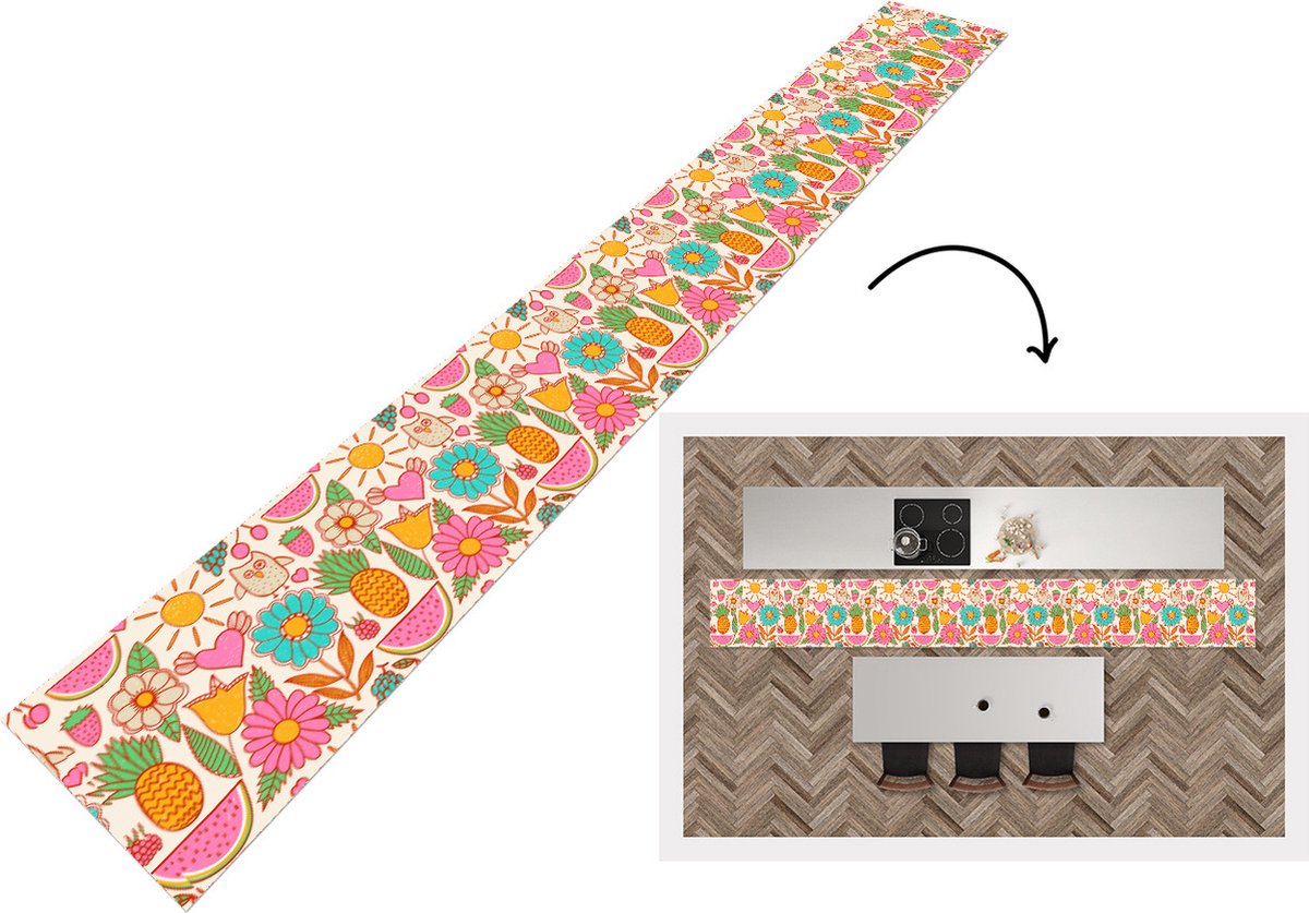 KitchenYeah Keukenloper - Keukenmat - Uil - Regenboog - Bloemen - Kinderen - Patroon - Keuken vloerkleed multicolor, foto 3