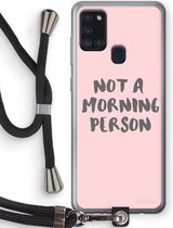 Case Company® - Samsung Galaxy A21s hoesje met Koord - Morning person - Telefoonhoesje met Zwart Koord - Bescherming aan alle Kanten en Over de Schermrand