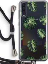 Case Company® - Samsung Galaxy A50 hoesje met Koord - Tropische bladeren - Telefoonhoesje met Zwart Koord - Bescherming aan alle Kanten en Over de Schermrand