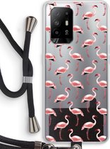 Case Company® - Oppo A94 5G hoesje met Koord - Flamingo - Telefoonhoesje met Zwart Koord - Bescherming aan alle Kanten en Over de Schermrand