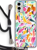 Case Company® - OnePlus 9 hoesje met Koord - Watercolor Brushstrokes - Telefoonhoesje met Zwart Koord - Bescherming aan alle Kanten en Over de Schermrand